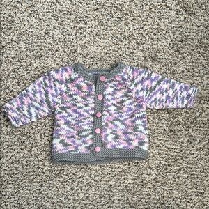 Hand Knit Kids sweater - Pink and Gray